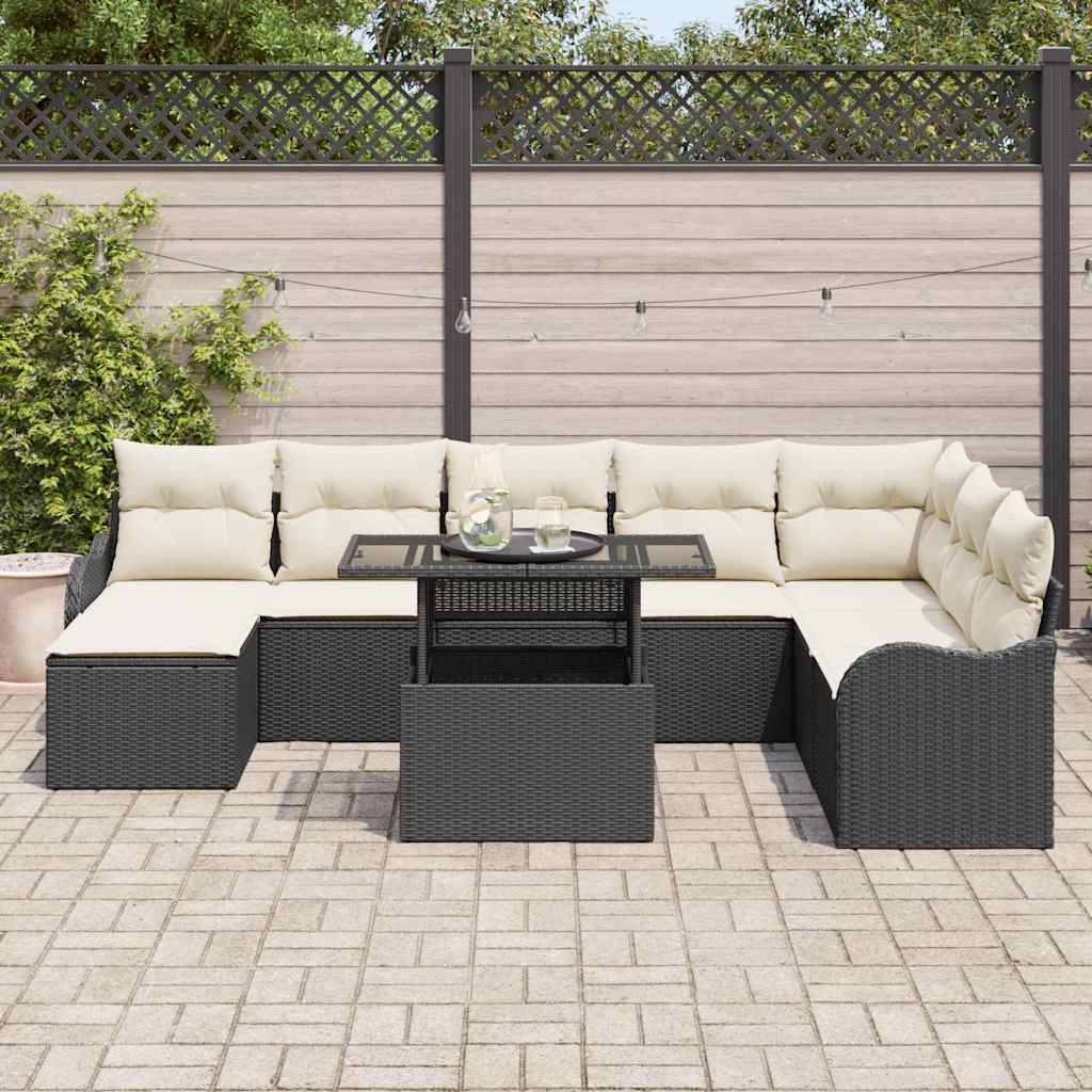 Havesofa Sæt 9 stk. Sort Poly rattan