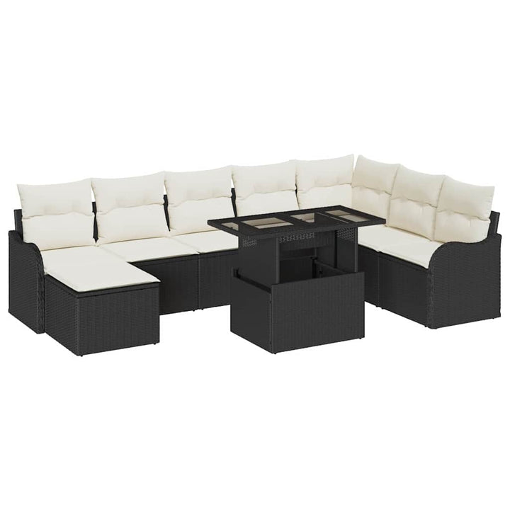 Havesofa Sæt 9 stk. Sort Poly rattan