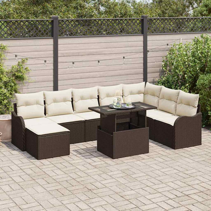 Havesofa Sæt med pude 9 pcs Brun Poly rattan