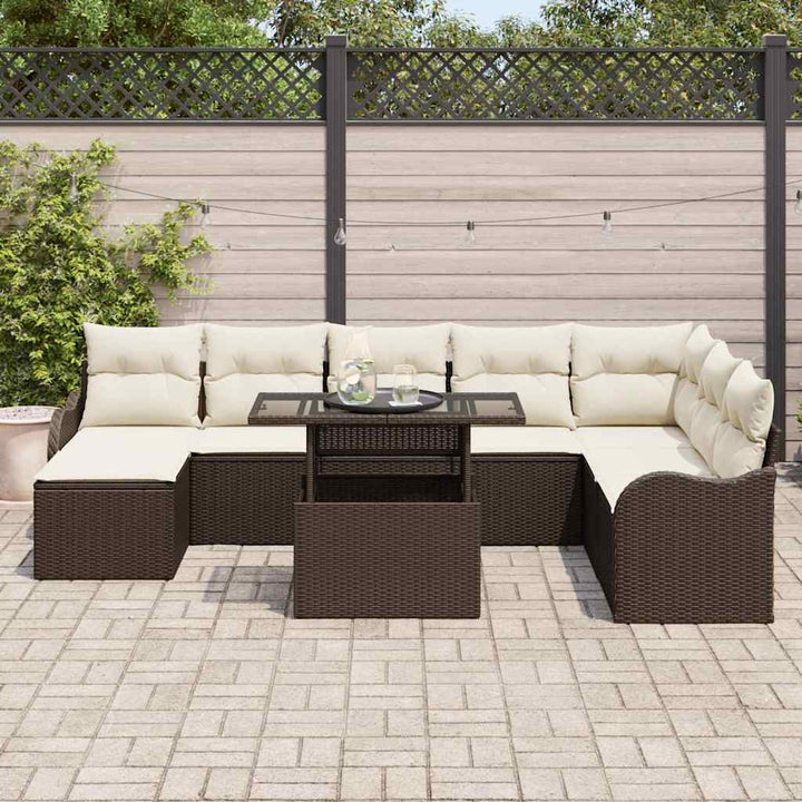 Havesofa Sæt med pude 9 pcs Brun Poly rattan