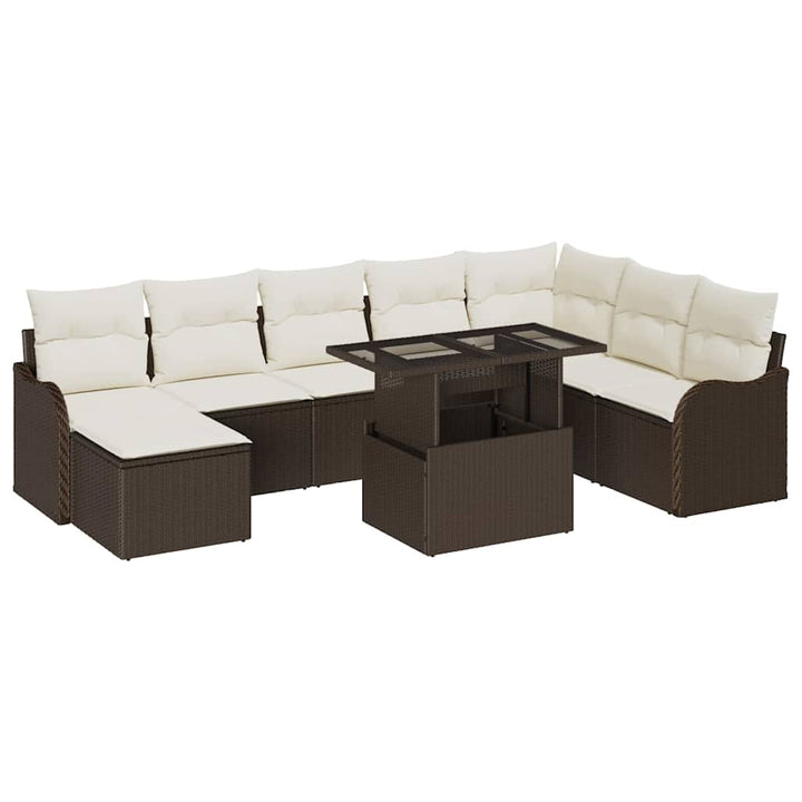 Havesofa Sæt med pude 9 pcs Brun Poly rattan