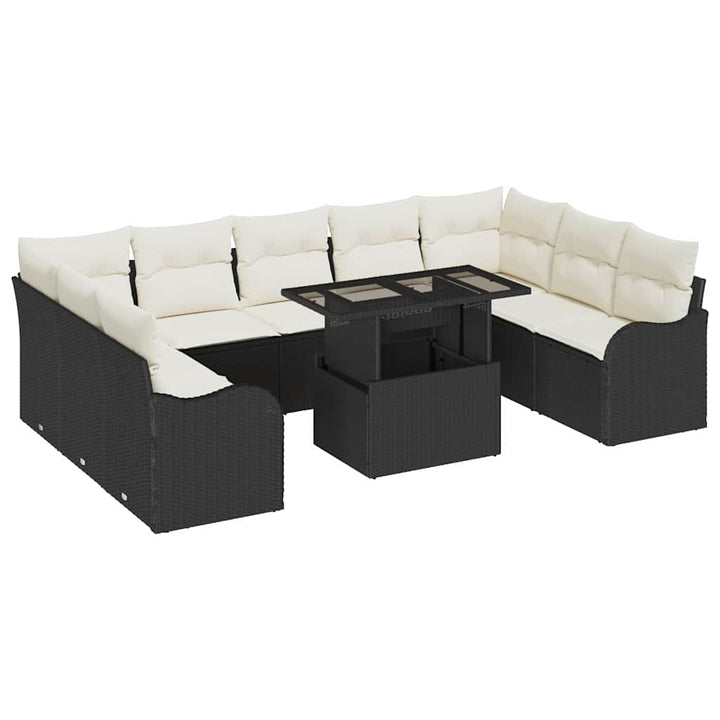 Havesofa Sæt med pude 10 pcs Sort Poly rattan