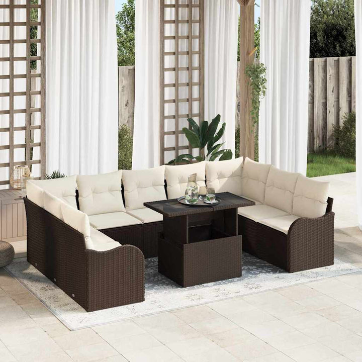 Havesofa Sæt med pude 10 pcs Brun Poly rattan