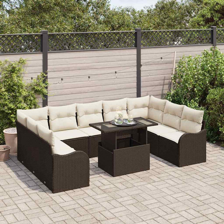 Havesofa Sæt med pude 10 pcs Brun Poly rattan
