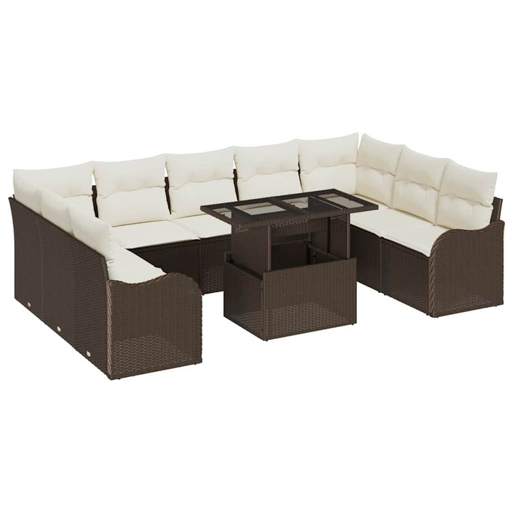 Havesofa Sæt med pude 10 pcs Brun Poly rattan