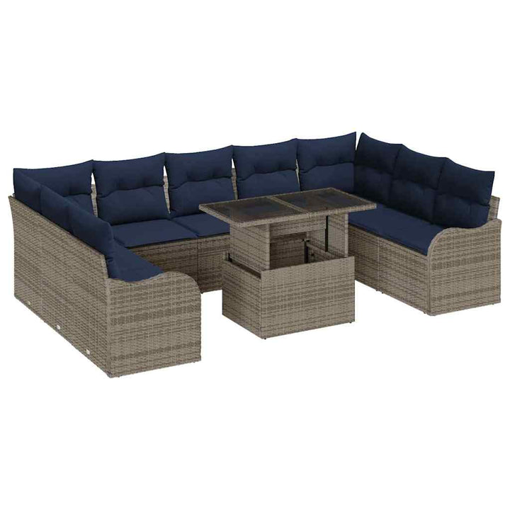 Havesofa Sæt 10 stk. Grå Poly rattan