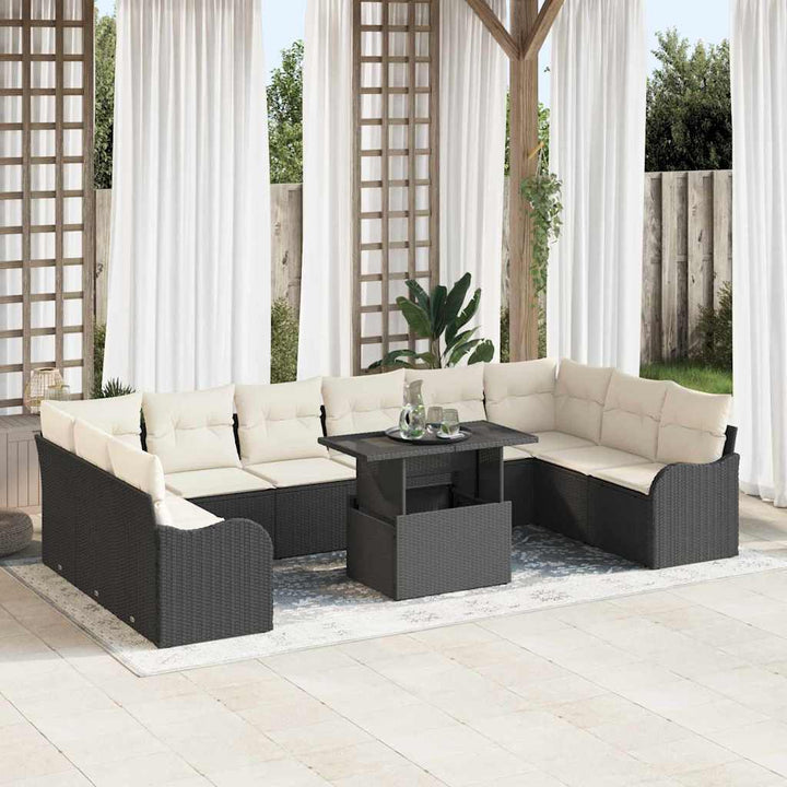 Havesofa Sæt med pude 11 pcs Sort Poly rattan