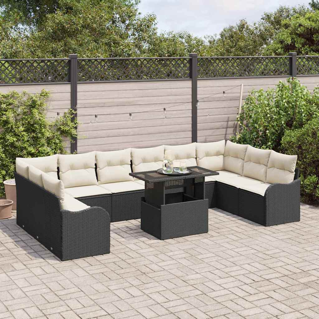 Havesofa Sæt med pude 11 pcs Sort Poly rattan