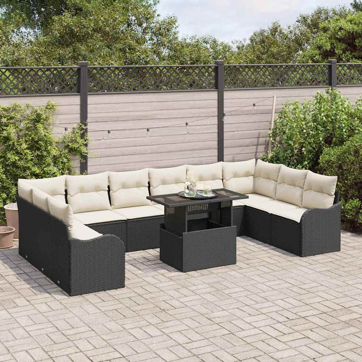 Havesofa Sæt med pude 11 pcs Sort Poly rattan