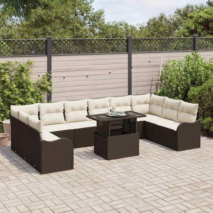 Havesofa Sæt med pude 11 pcs Brun Poly rattan