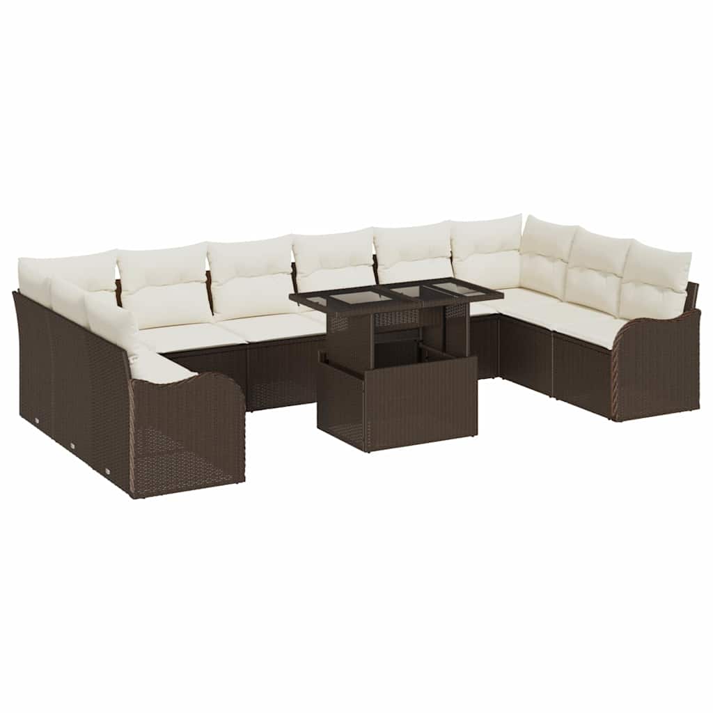 Havesofa Sæt med pude 11 pcs Brun Poly rattan