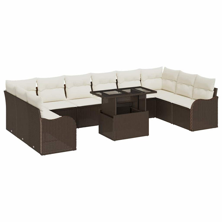 Havesofa Sæt med pude 11 pcs Brun Poly rattan