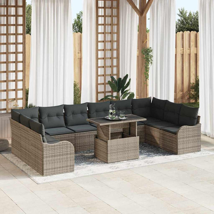 Havesofa Sæt med pude 11 pcs Grå Poly rattan