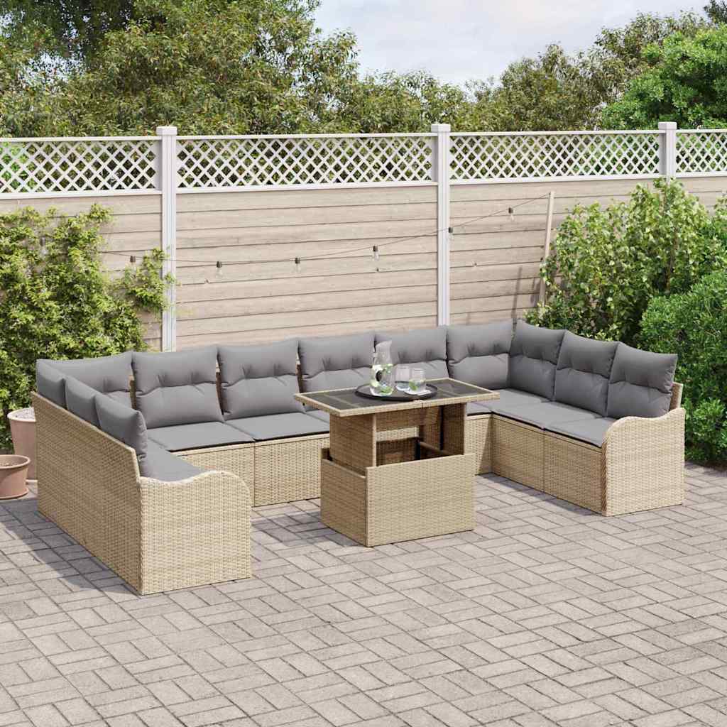Havesofa Sæt med pude 11 pcs Beige Poly rattan