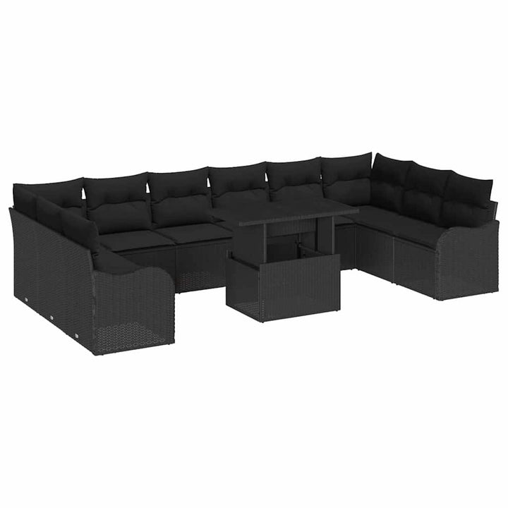 Havesofa Sæt med pude 11 pcs Sort Poly rattan