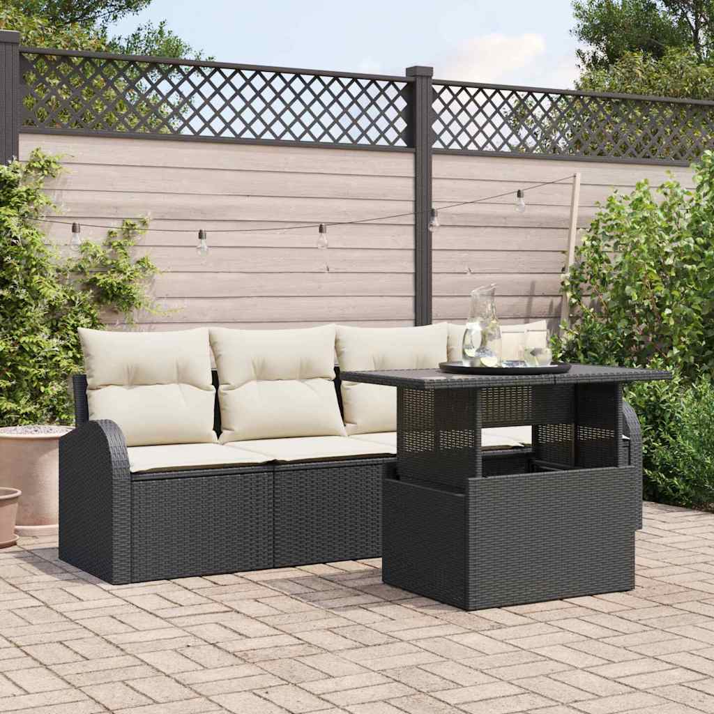 Havesofa Sæt med pude 5 pcs Sort Poly rattan