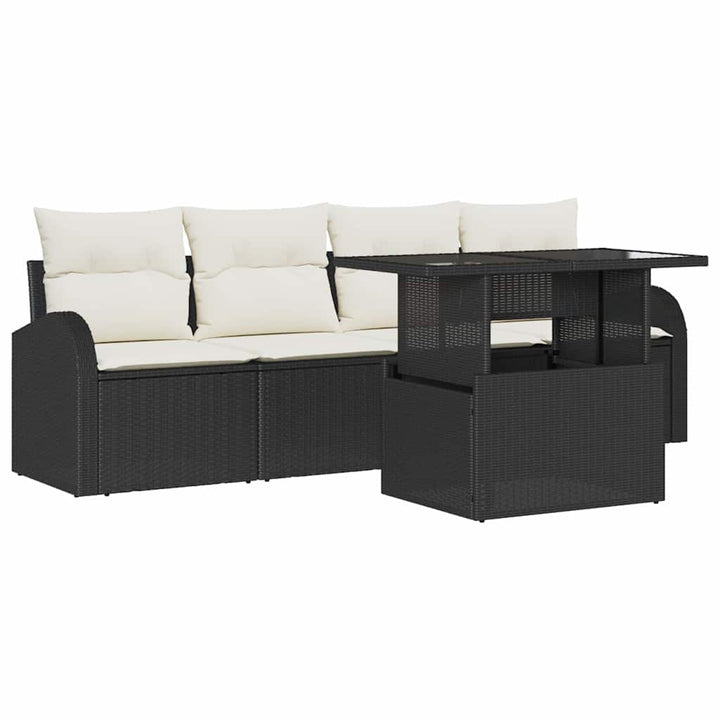 Havesofa Sæt med pude 5 pcs Sort Poly rattan