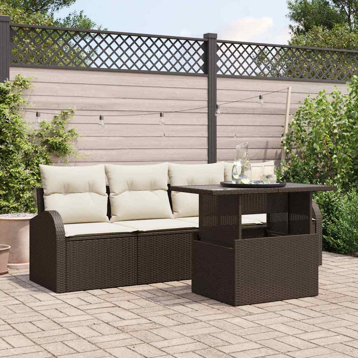 Havesofa Sæt med pude 5 pcs Brun Poly rattan