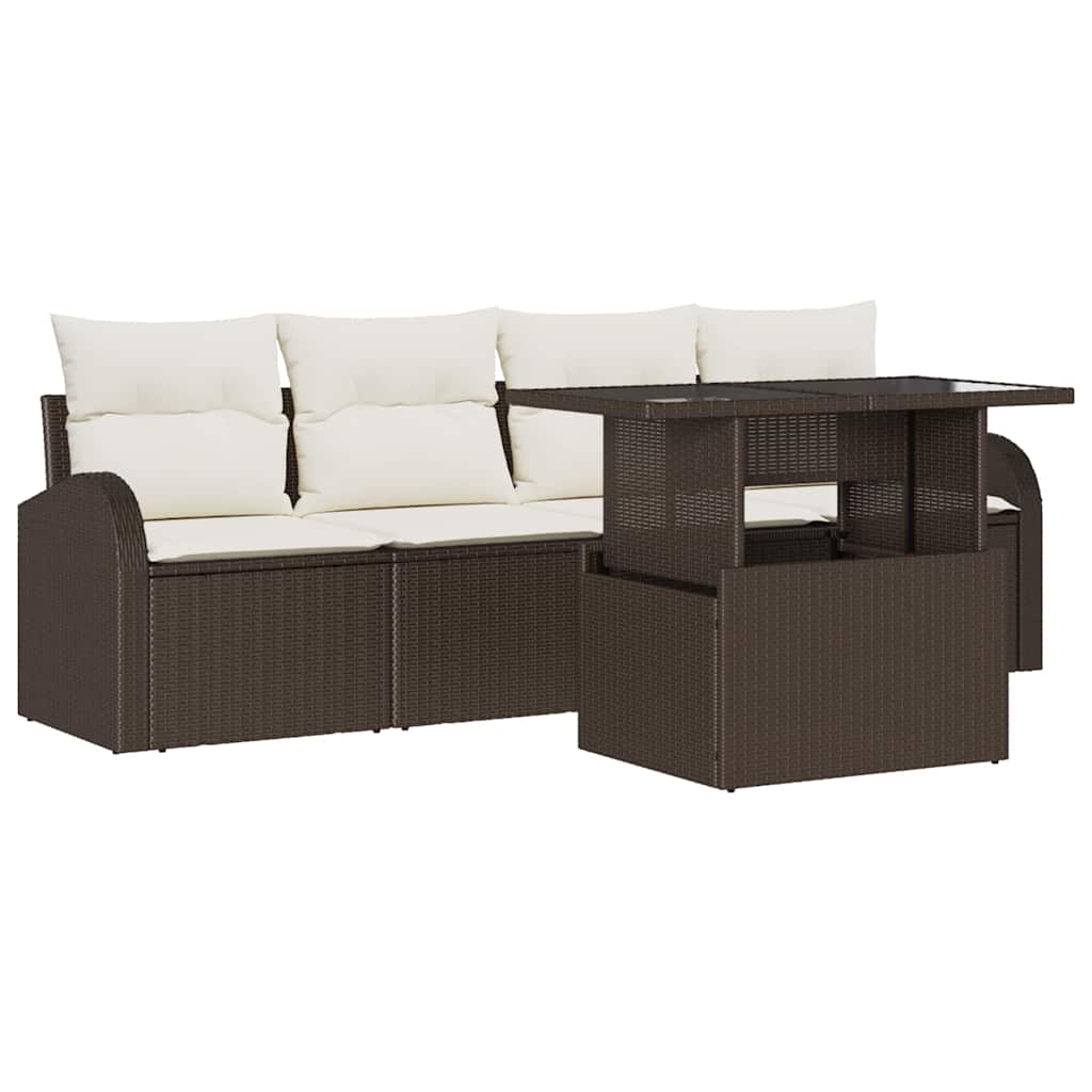 Havesofa Sæt med pude 5 pcs Brun Poly rattan