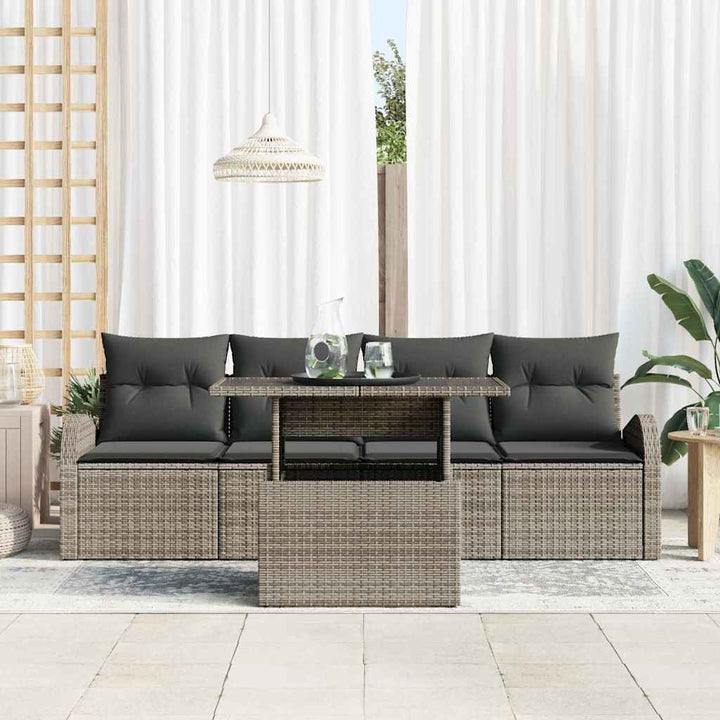 Havesofa Sæt med pude 5 pcs Grå Poly rattan