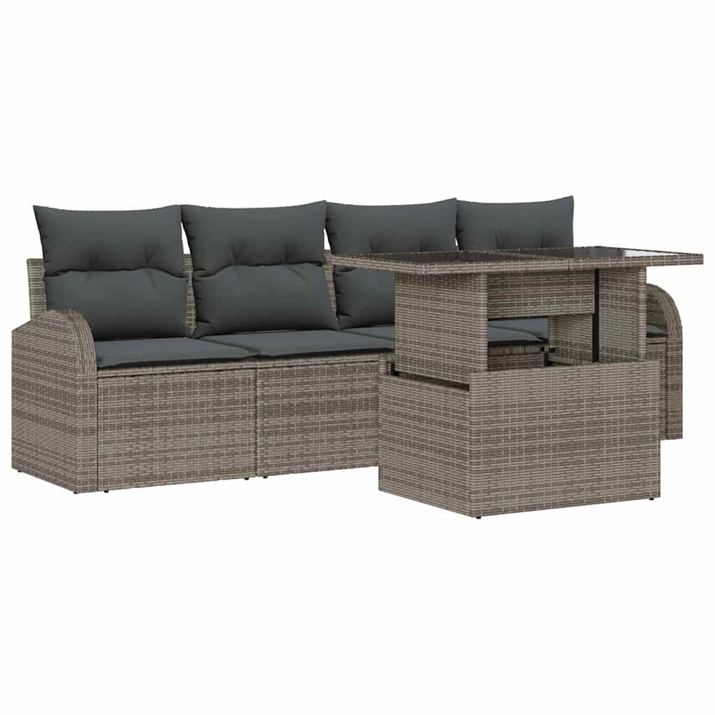 Havesofa Sæt med pude 5 pcs Grå Poly rattan