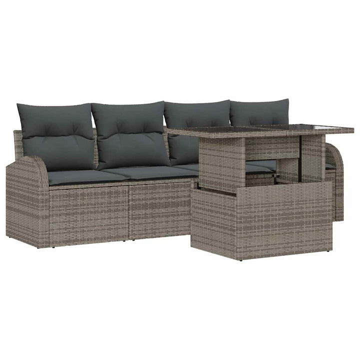 Havesofa Sæt med pude 5 pcs Grå Poly rattan