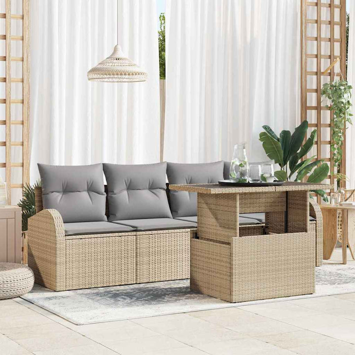 Havesofa Sæt med pude 5 pcs Beige Poly rattan