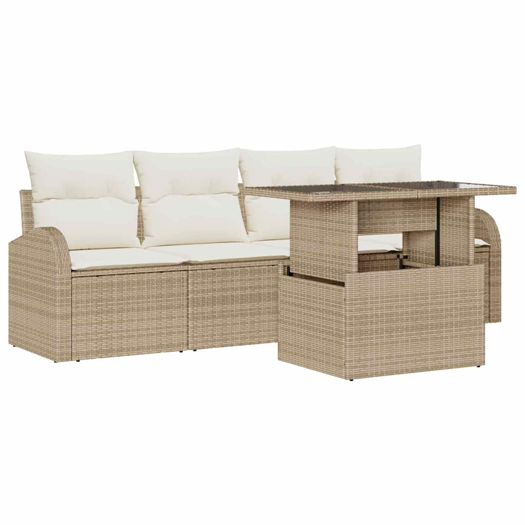 Havesofa Sæt med pude 5 pcs Beige Poly rattan