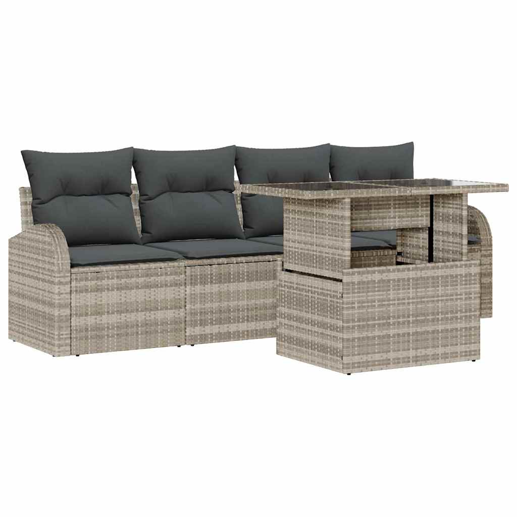Havesofa Sæt med pude 5 pcs Lysegrå Poly rattan