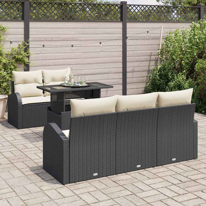 Havesofa Sæt med pude 6 pcs Sort polyrattan