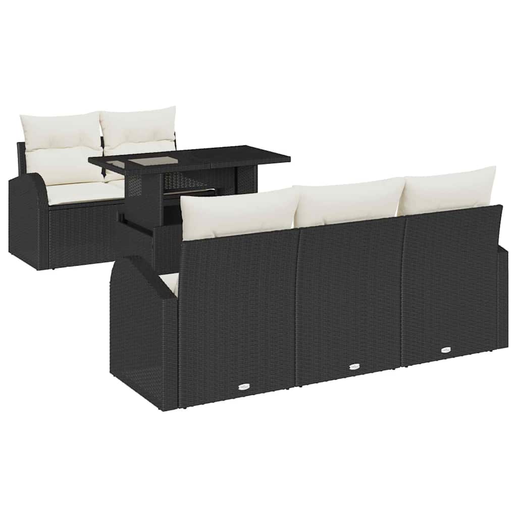 Havesofa Sæt med pude 6 pcs Sort polyrattan