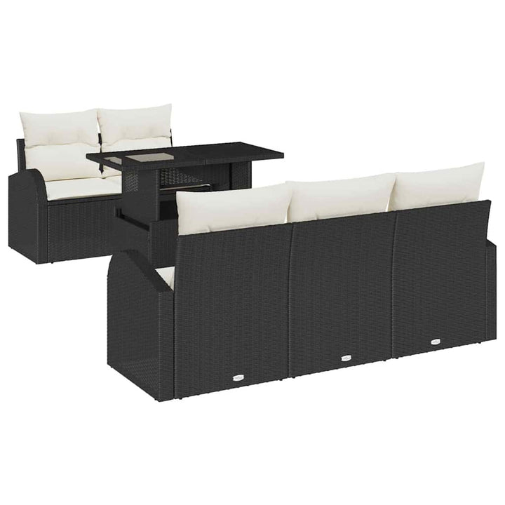 Havesofa Sæt med pude 6 pcs Sort polyrattan