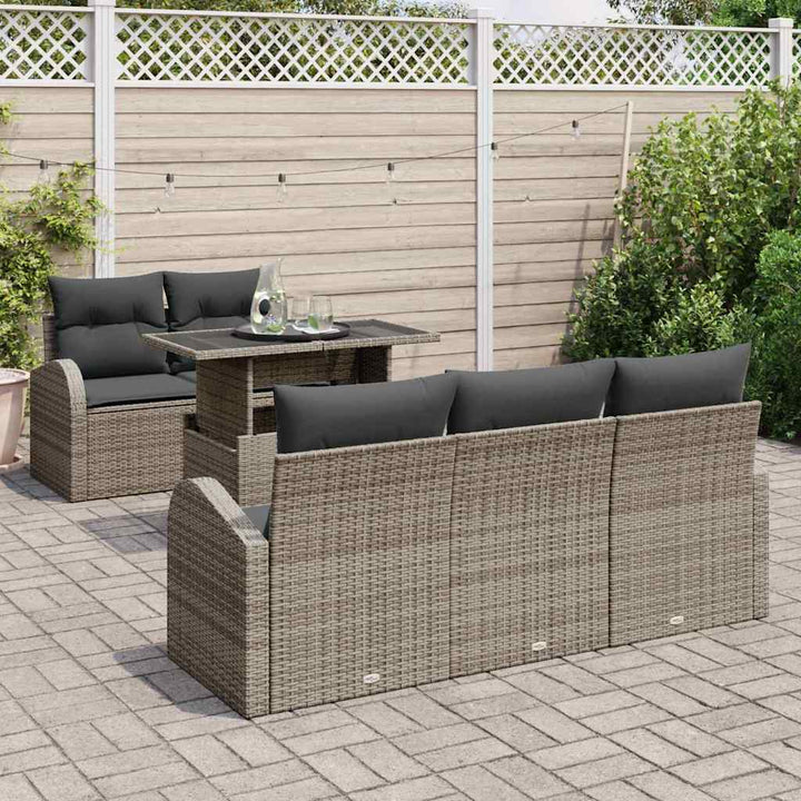 Havesofa Sæt med pude 6 pcs Grå polyrattan