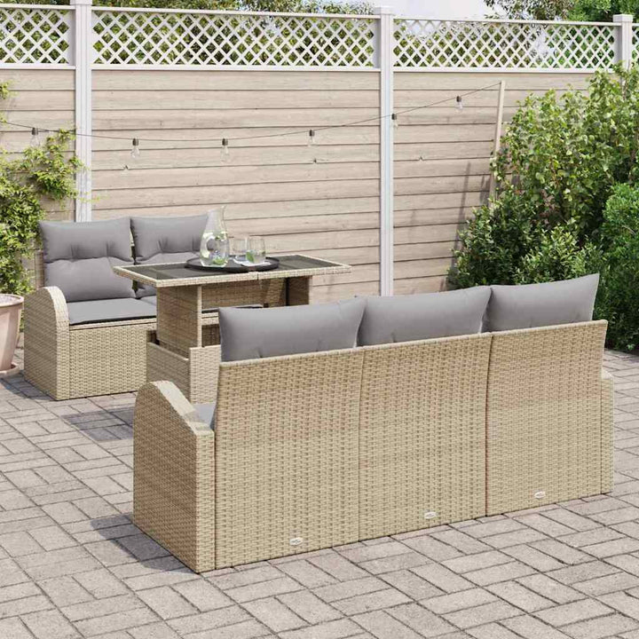 Havesofa Sæt med pude 6 pcs Beige polyrattan