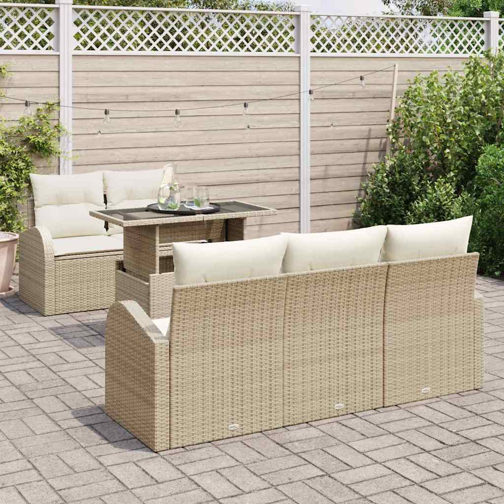Havesofa Sæt med pude 6 pcs Beige polyrattan