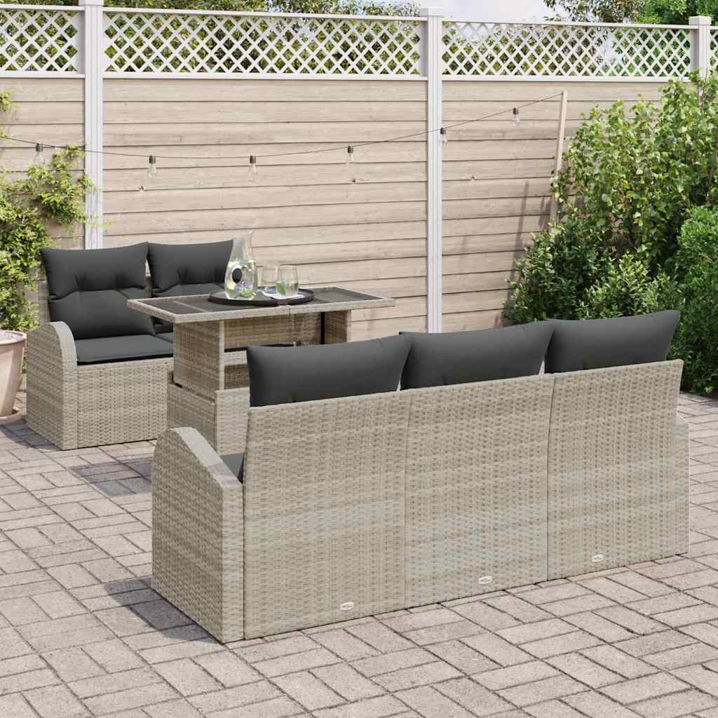 Havesofa Sæt med pude 6 pcs Lysegrå polyrattan