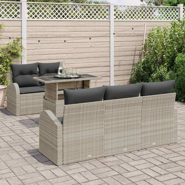Havesofa Sæt med pude 6 pcs Lysegrå polyrattan