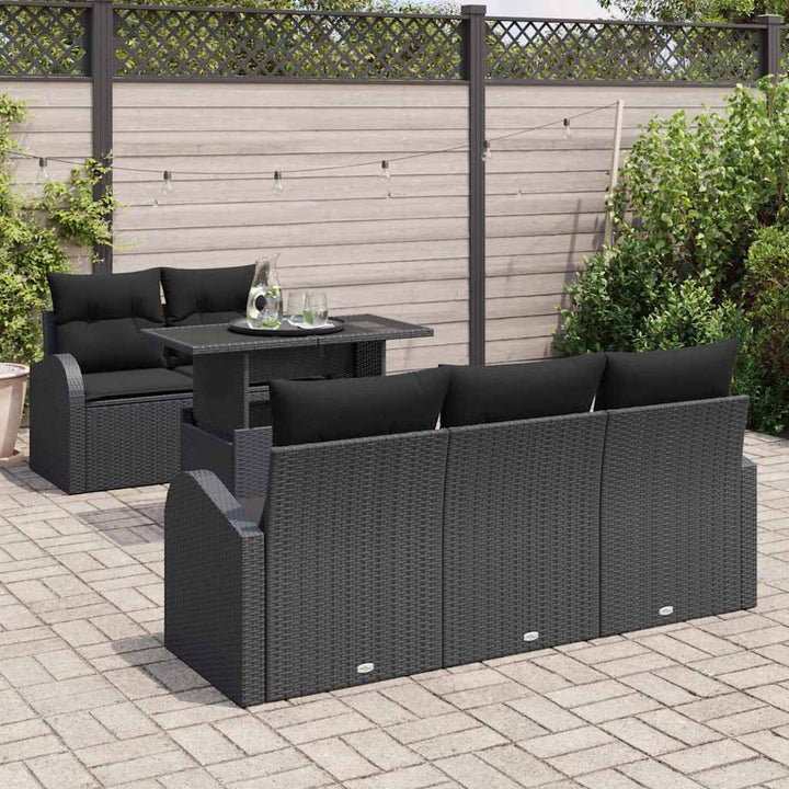 Havesofa Sæt med pude 6 pcs Sort polyrattan