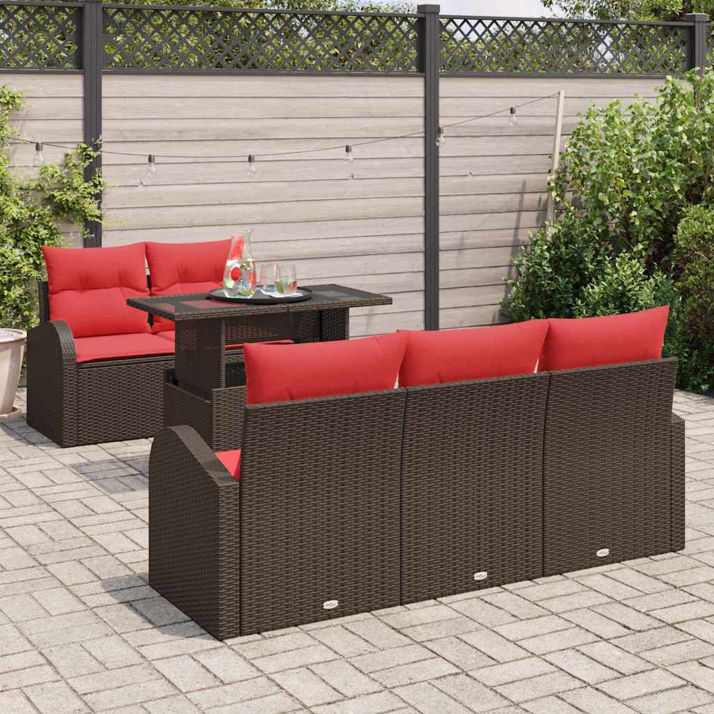 Havesofa Sæt med pude 6 pcs Brun polyrattan