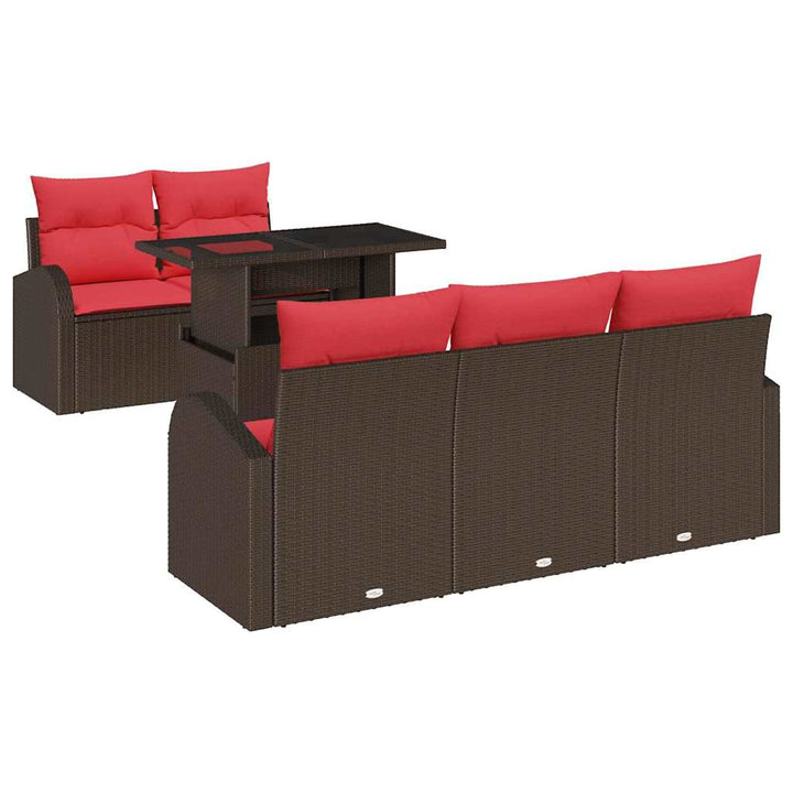 Havesofa Sæt med pude 6 pcs Brun polyrattan
