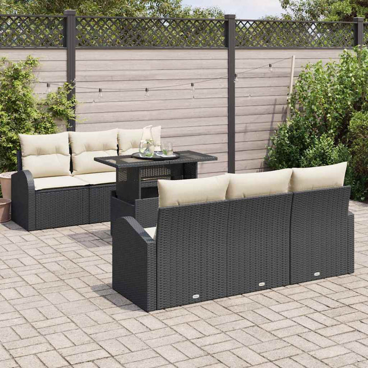 Havesofa Sæt med pude 7 pcs Sort Poly rattan