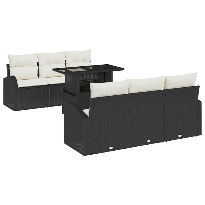 Havesofa Sæt med pude 7 pcs Sort Poly rattan