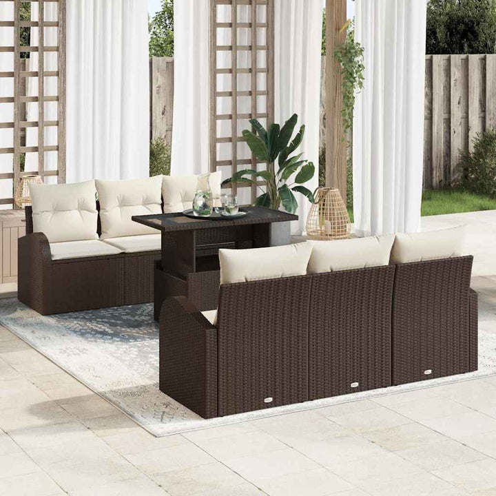 Havesofa Sæt med pude 7 pcs Brun Poly rattan