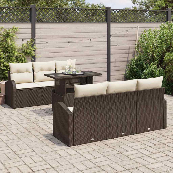 Havesofa Sæt med pude 7 pcs Brun Poly rattan