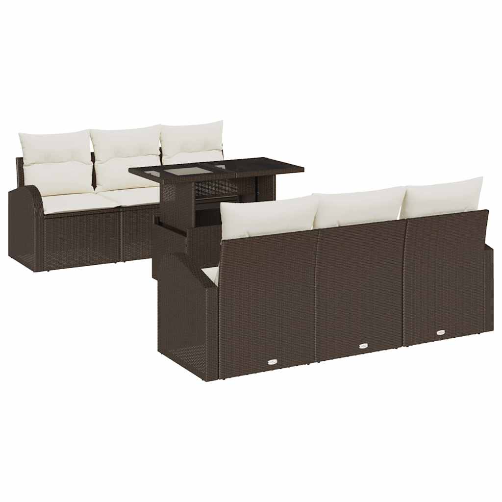Havesofa Sæt med pude 7 pcs Brun Poly rattan