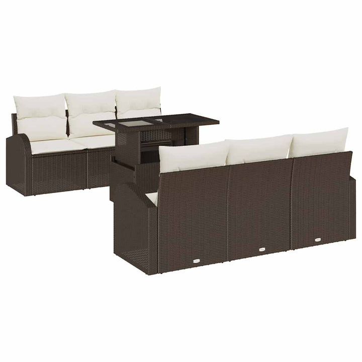 Havesofa Sæt med pude 7 pcs Brun Poly rattan