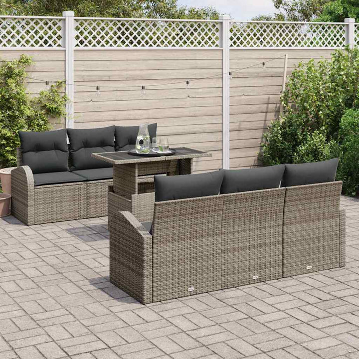 Havesofa Sæt med pude 7 pcs Grå Poly rattan