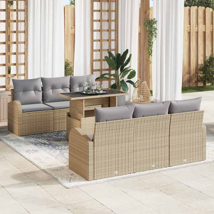 Havesofa Sæt med pude 7 pcs Beige Poly rattan