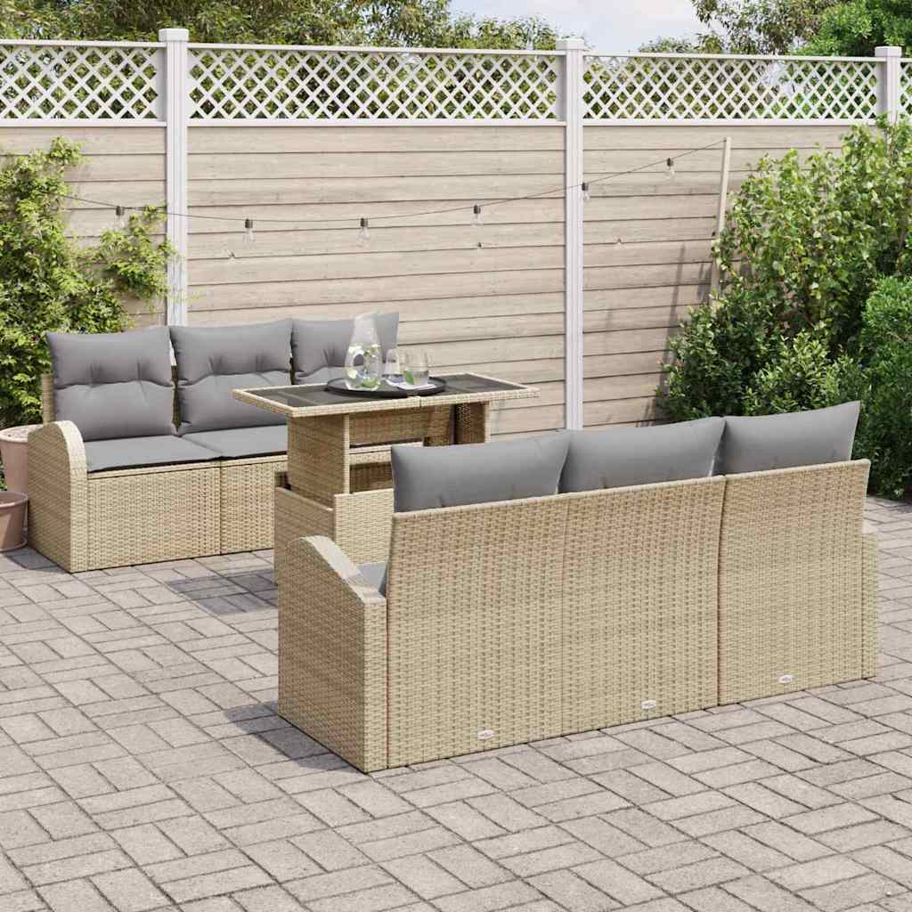 Havesofa Sæt med pude 7 pcs Beige Poly rattan