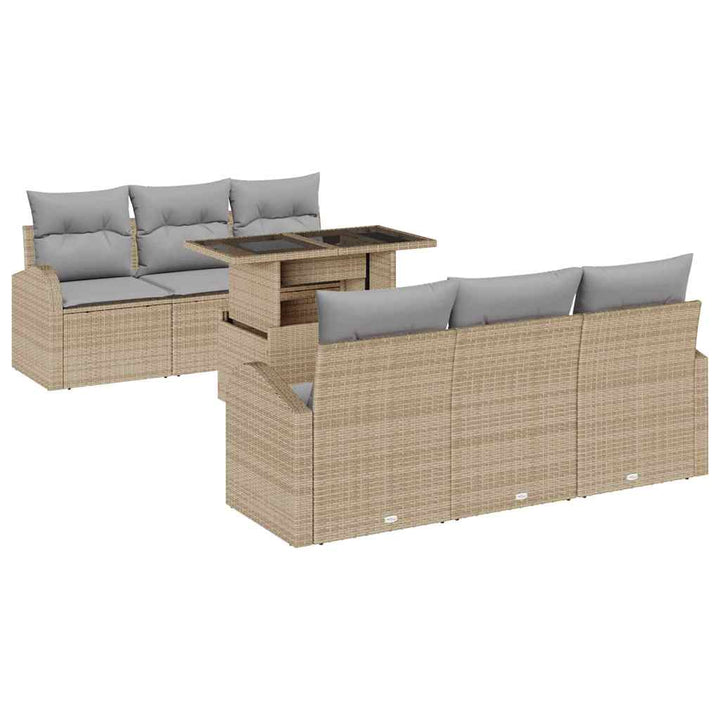 Havesofa Sæt med pude 7 pcs Beige Poly rattan